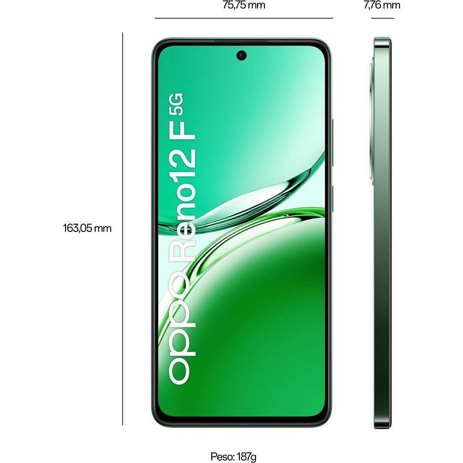 OPPO Reno12 F Smartphone 5G 6.67”  Ram 16 GB Memoria 256GB Android 14 Colore Olive Green