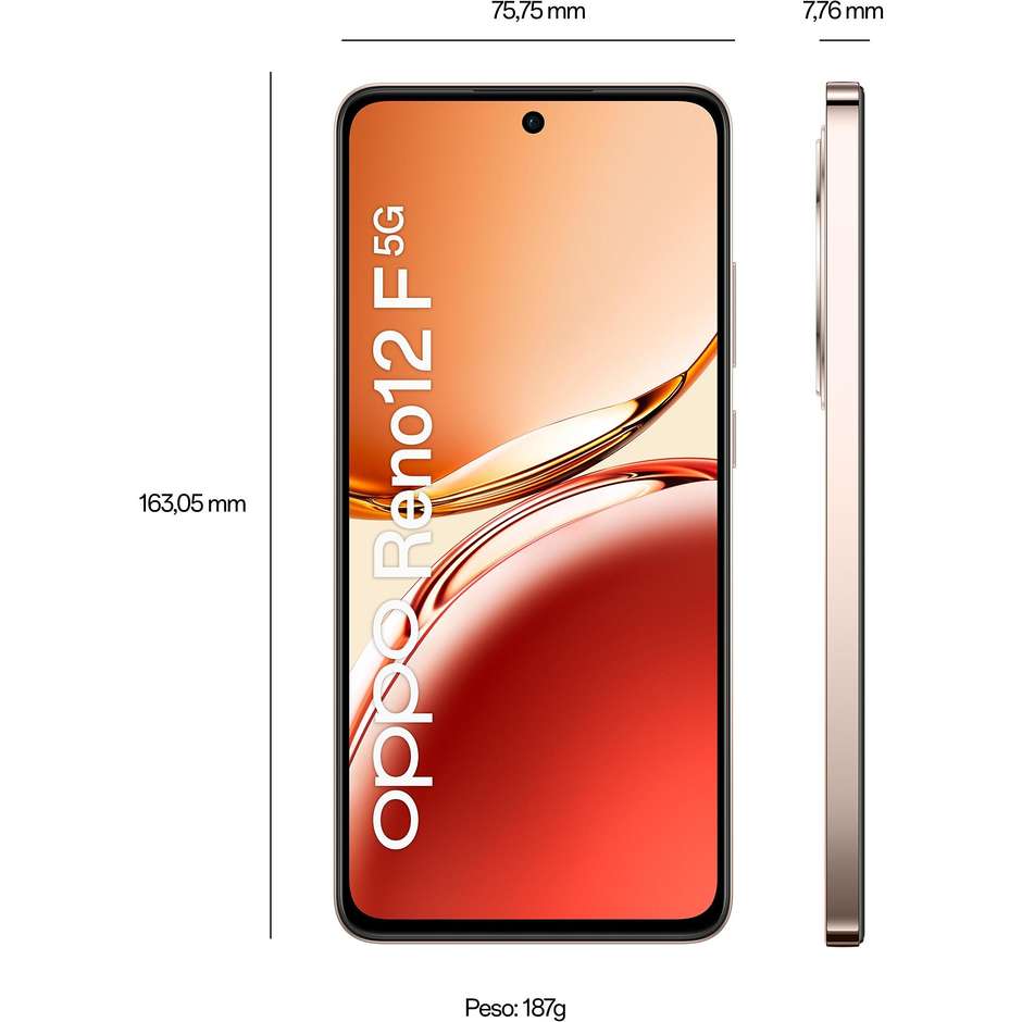 OPPO Reno12 F Smartphone 5G 6.67”  Ram 16 GB Memoria 256GB Android 14 Colore Orange