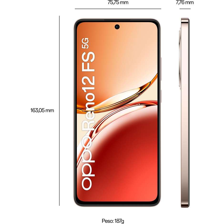 OPPO Reno12 FS Smartphone 5G 6.67” RAM 24 GB Memoria 512GB Colore Amber Orange