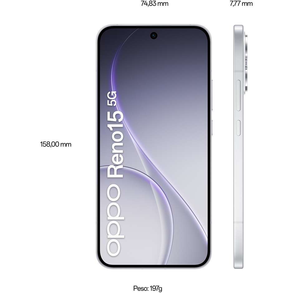 OPPO Reno15 Aurora White Box Smartphone 5G 6,59" Ram 8 GB Memoria 512 GB Colore Bianco