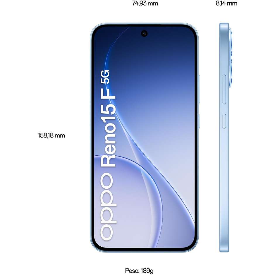 OPPO Reno15 F Aurora Blue Box Smartphone 5G 6,57" Ram 8 GB Memoria 256 GB Colore Blu