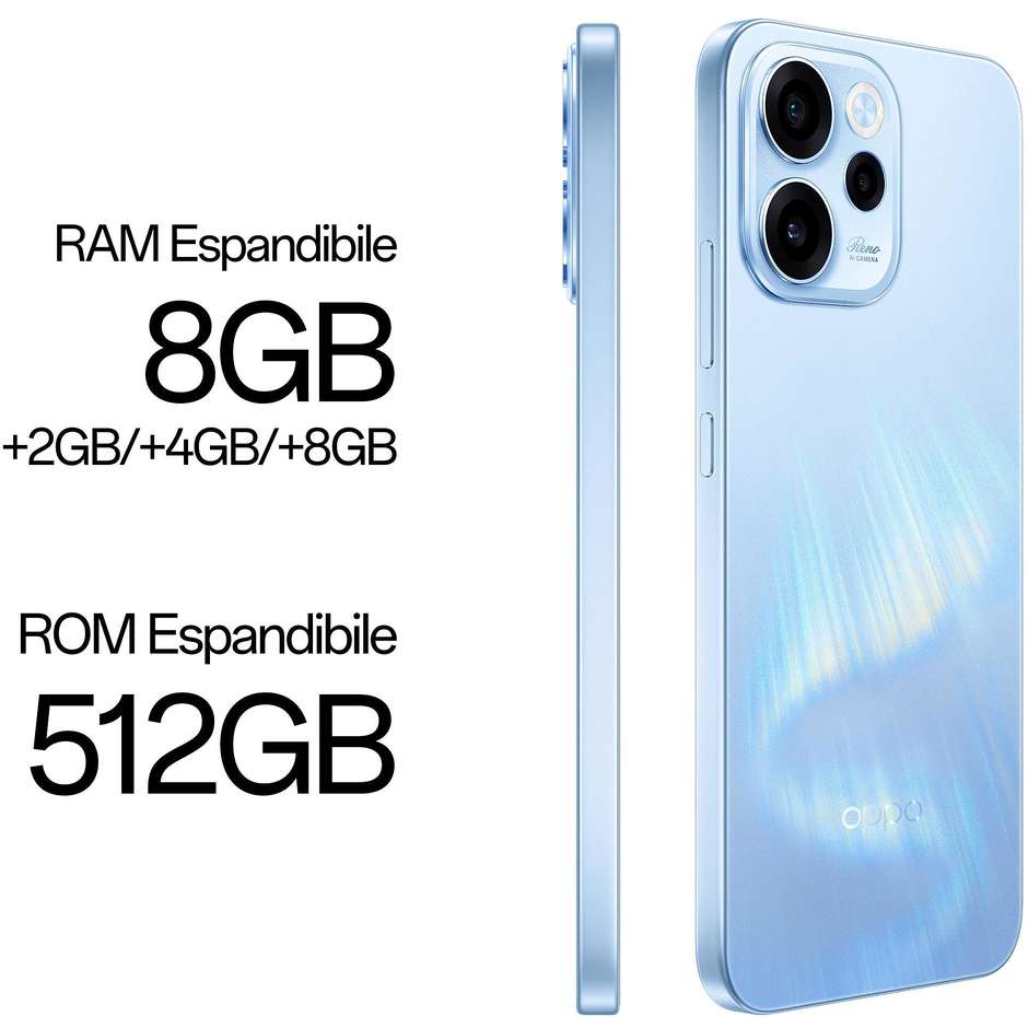 OPPO Reno15 FS Smartphone 5G 16,7 cm (6.57") AMOLED 120Hz 8 GB 512 GB 50 MP 5000 mAh Blu (Aurora Blue)