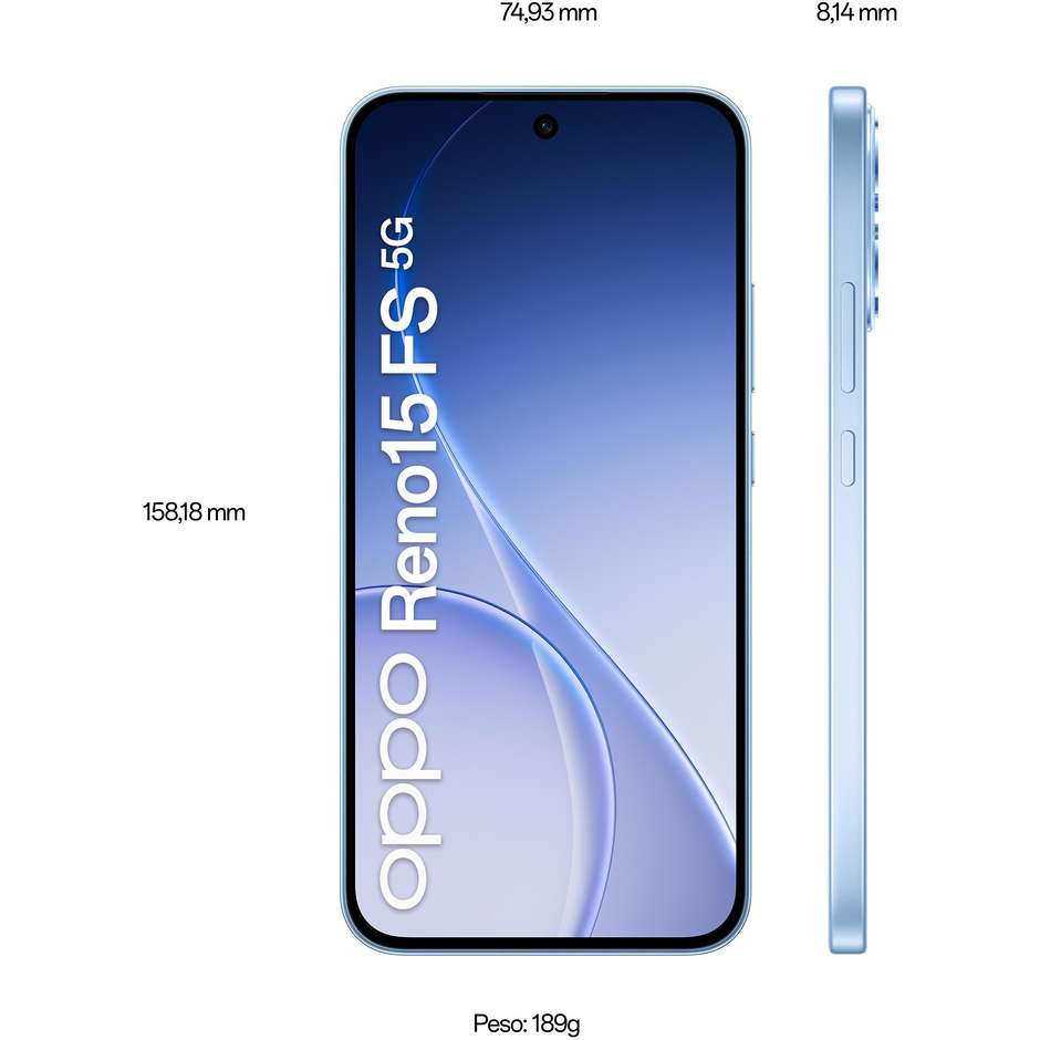 OPPO Reno15 FS Smartphone 5G 16,7 cm (6.57") AMOLED 120Hz 8 GB 512 GB 50 MP 5000 mAh Blu (Aurora Blue)