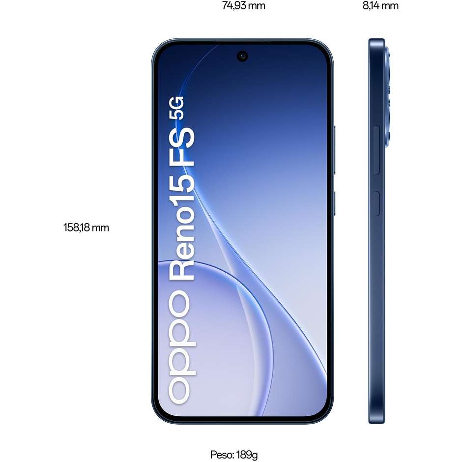 OPPO Reno15 FS Smartphone 5G 16,7 cm (6.57") AMOLED 120Hz 8 GB 512 GB 50 MP 5000 mAh Nero (Twilight Black)