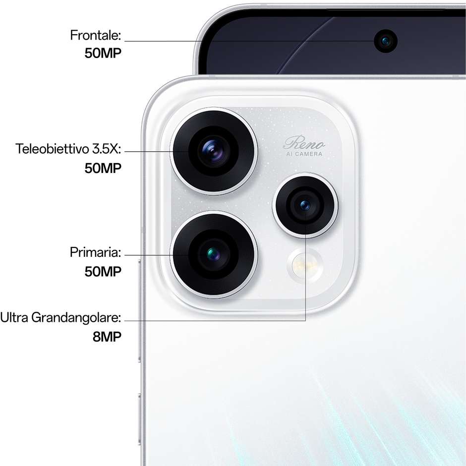 OPPO Reno15 Smartphone 5G 16,7 cm (6.59") AMOLED 120Hz 8 GB 512 GB 50 MP 5000 mAh Bianco (Aurora White)