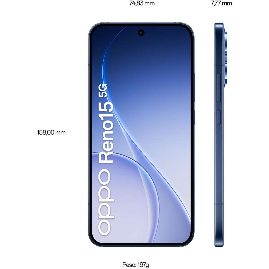 OPPO Reno15 Smartphone 5G 16,7 cm (6.59") AMOLED 120Hz 8 GB 512 GB 50 MP 5000 mAh Nero (Twilight Black)
