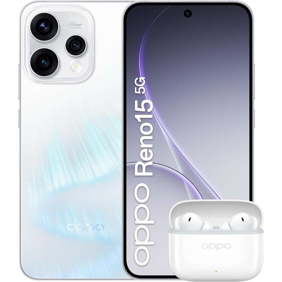 OPPO Reno15 Smartphone 5G 16,7 cm (6.59") AMOLED 120Hz Snapdragon 7 Gen 4 8 GB 512 GB 50 MP Bianco (Aurora White)