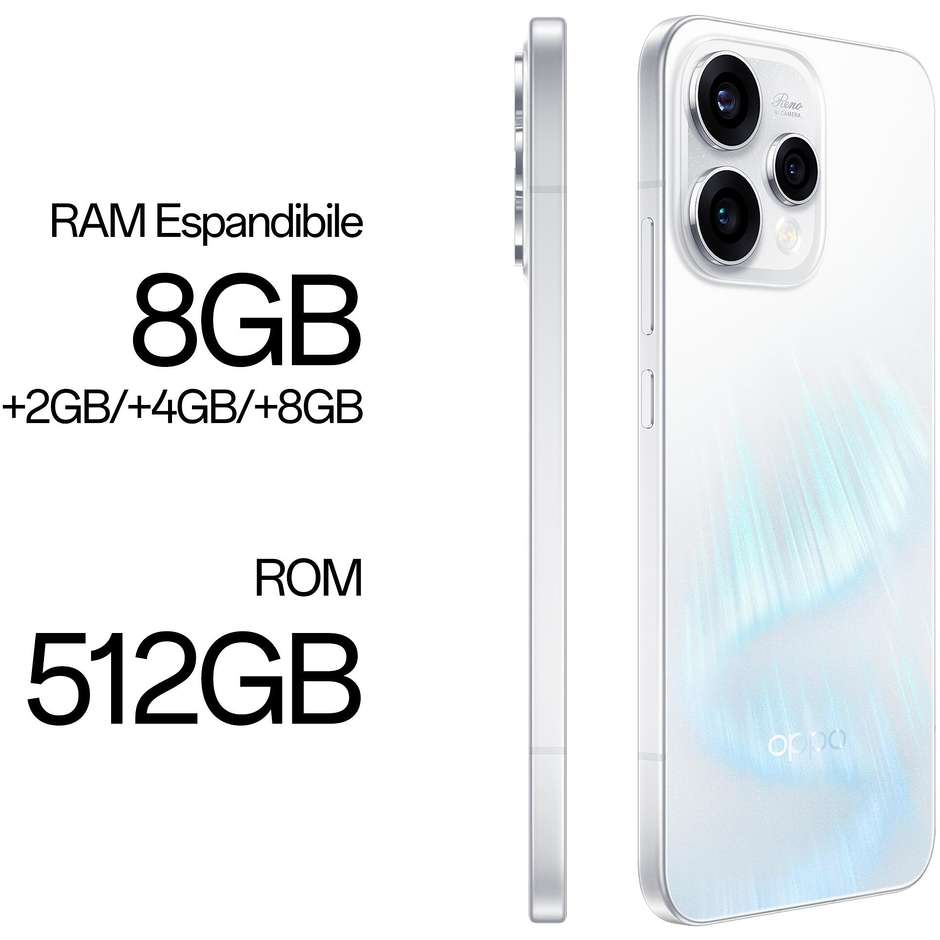OPPO Reno15 Smartphone 5G 16,7 cm (6.59") AMOLED 120Hz Snapdragon 7 Gen 4 8 GB 512 GB 50 MP Bianco (Aurora White)