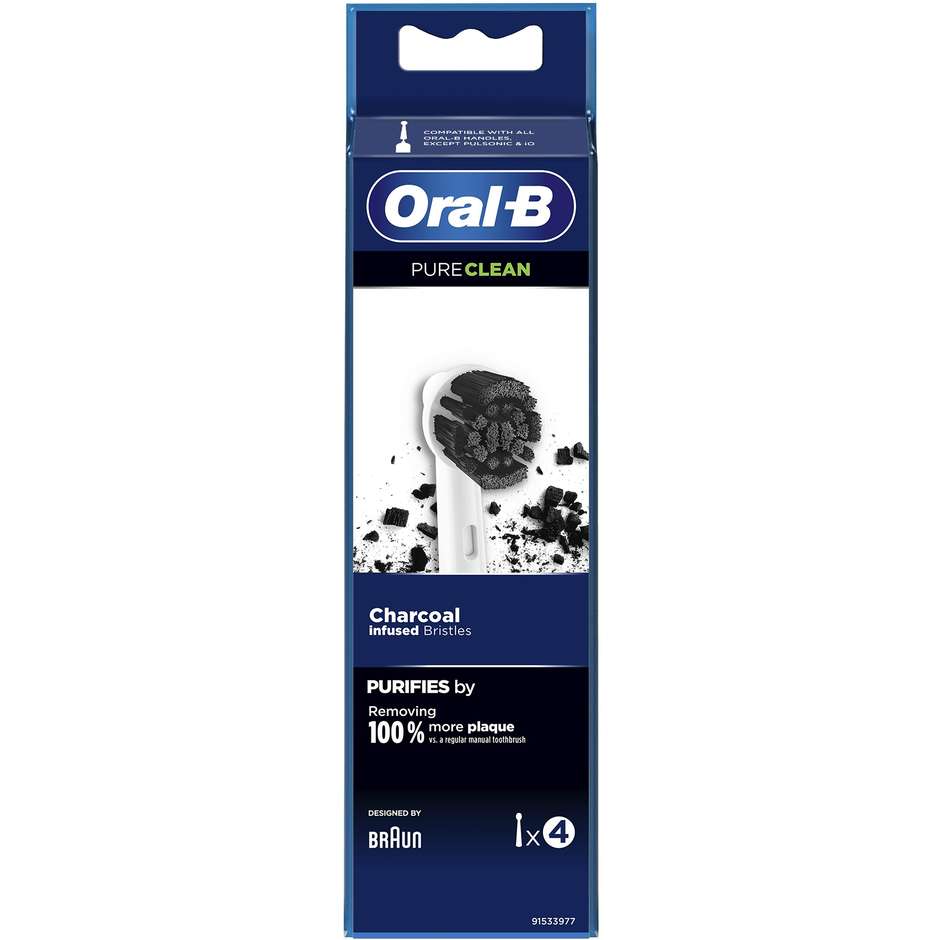 Oral-B CHARCOALPU Testina di ricambio per Spazzolino Pure Clean Carbone 4 pz