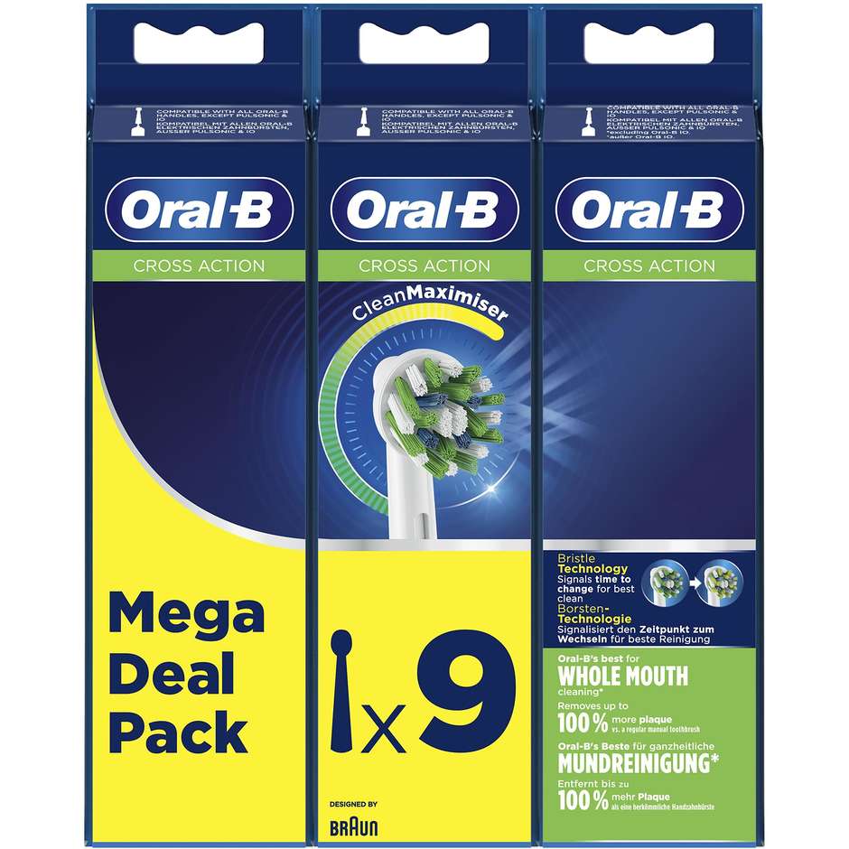 Oral-B CrossAction CleanMaximiser, 9 testine di ricambio bianche