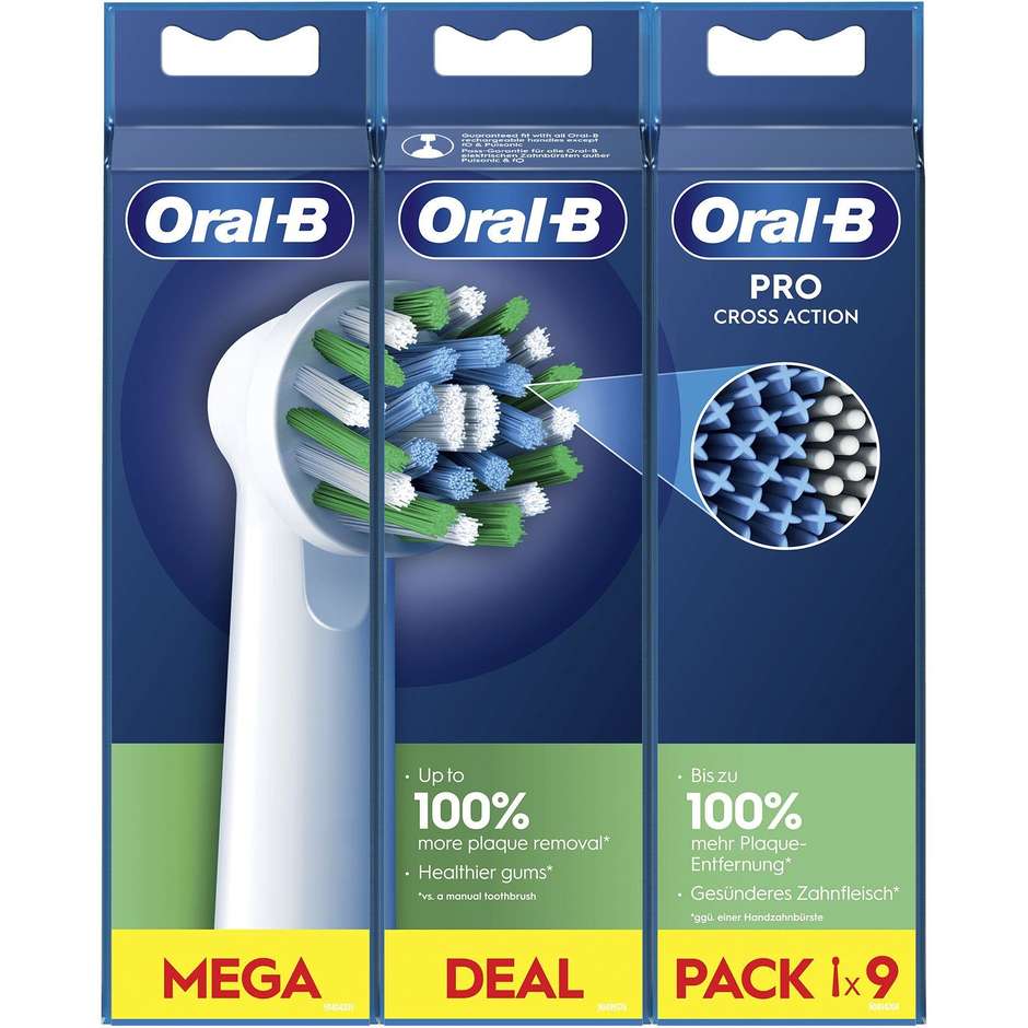 Oral-B CrossAction Testine di Ricambio per Spazzolino Elettrico 9 pz