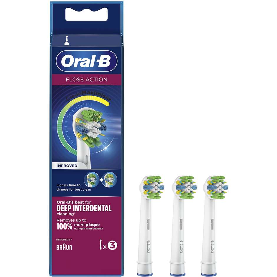 Oral-B FlossAction CleanMaximiser, 3 testine di ricambio con setole MicroPulse