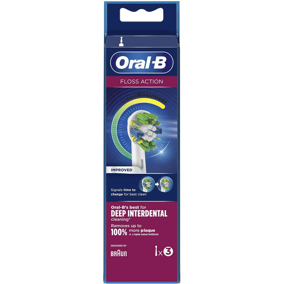 Oral-B FlossAction CleanMaximiser, 3 testine di ricambio con setole MicroPulse