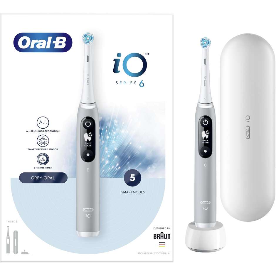 Oral-B iO 6 spazzolino elettrico Grey Opal con 5 modalità e Bluetooth