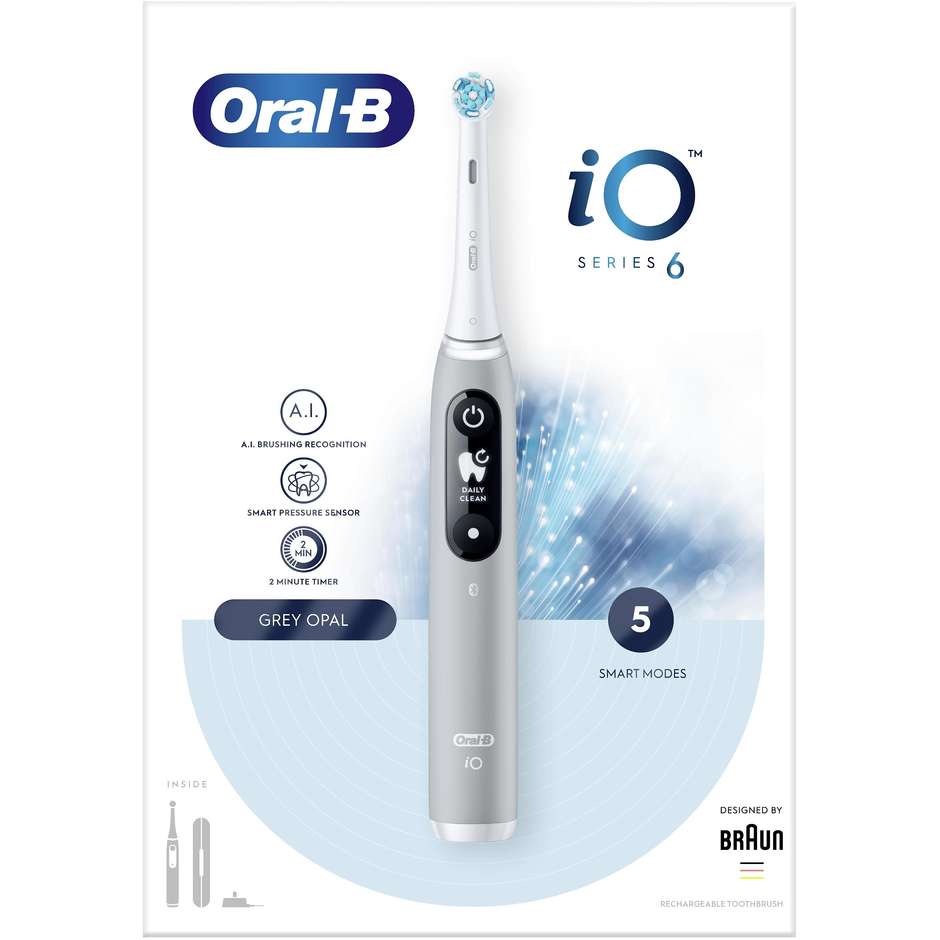 Oral-B iO 6 spazzolino elettrico Grey Opal con 5 modalità e Bluetooth