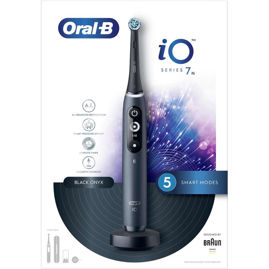 Oral-B iO 7n spazzolino elettrico nero con 5 modalità e display bianco e nero