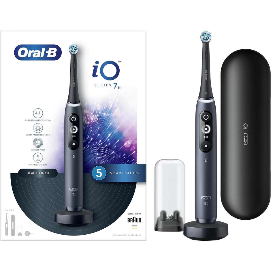 Oral-B iO Series 7 Spazzolino Elettrico Magnetico con Display Interattivo e Custodia Nero