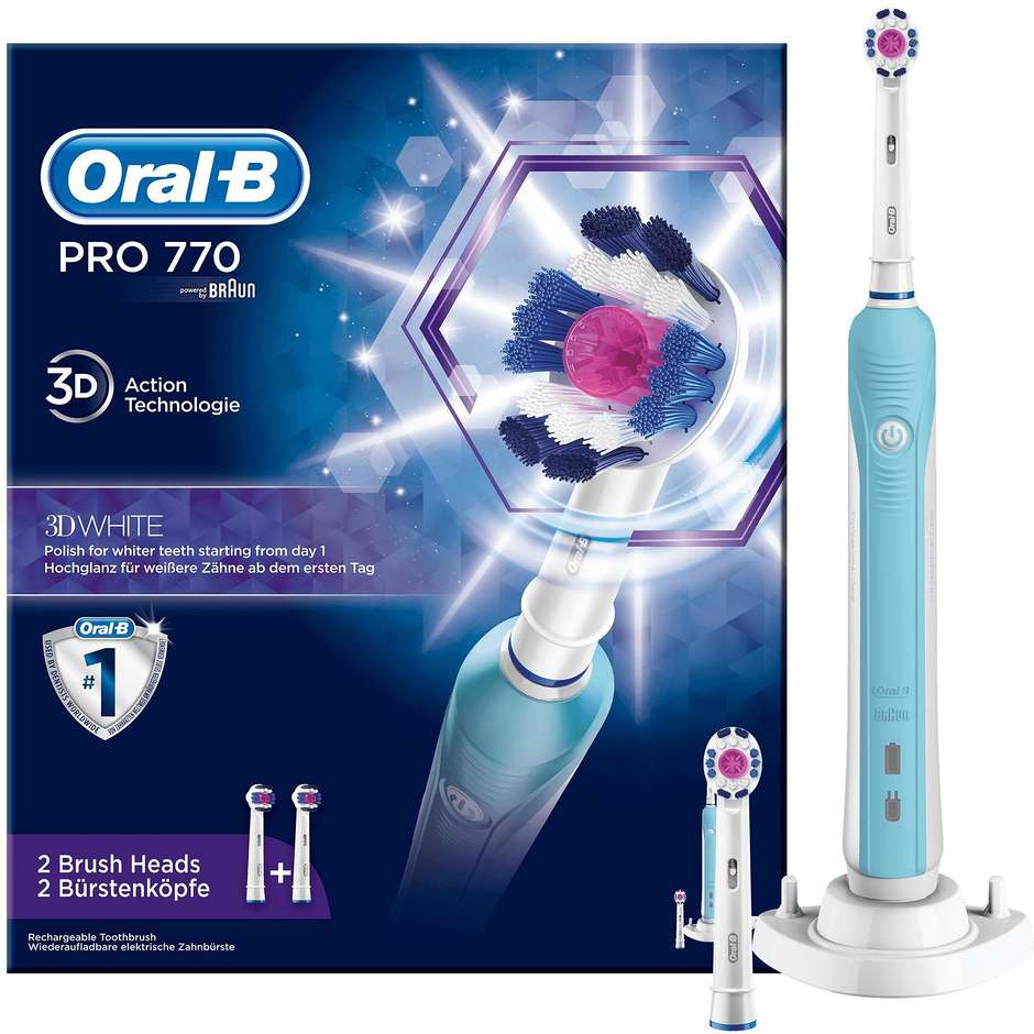 Oral-B Pro 1 770 Spazzolino Elettrico Ricaricabile con Azione di Pulizia 3D White