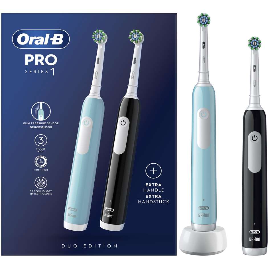 Oral-B Pro 1 PRO13DWDUOPACK Spazzolino elettrico Adulto Colore Nero, Turchese, Bianco