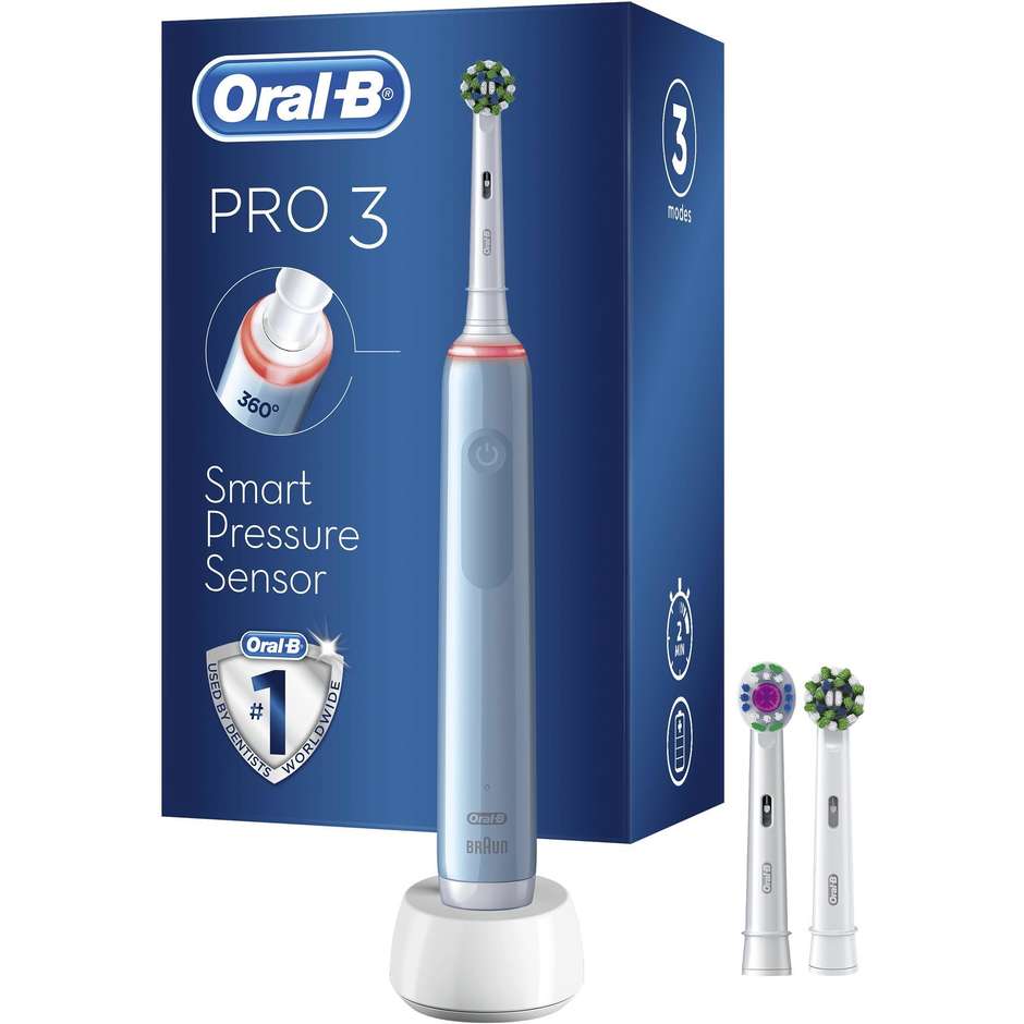 Oral-B Pro 3 3700 CrossAction Spazzolino Elettrico Ricaricabile con 3 Testine Blu