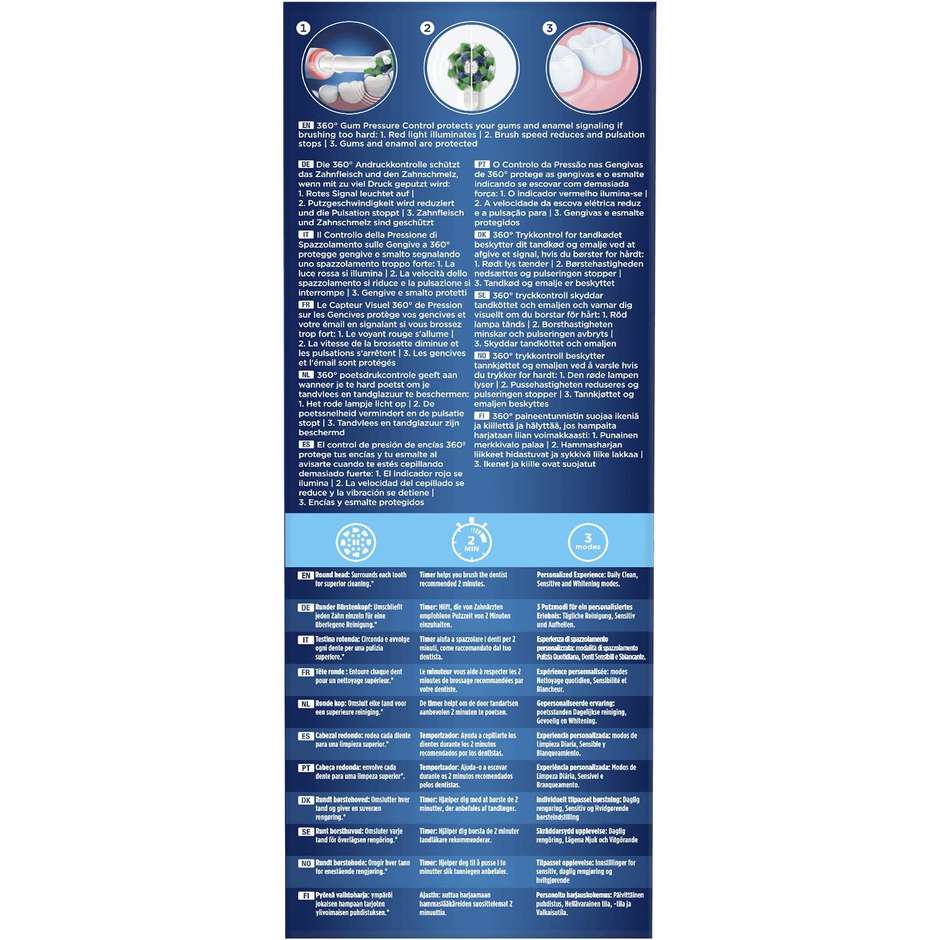 Oral-B Pro 3 3700 CrossAction Spazzolino Elettrico Ricaricabile con 3 Testine Blu