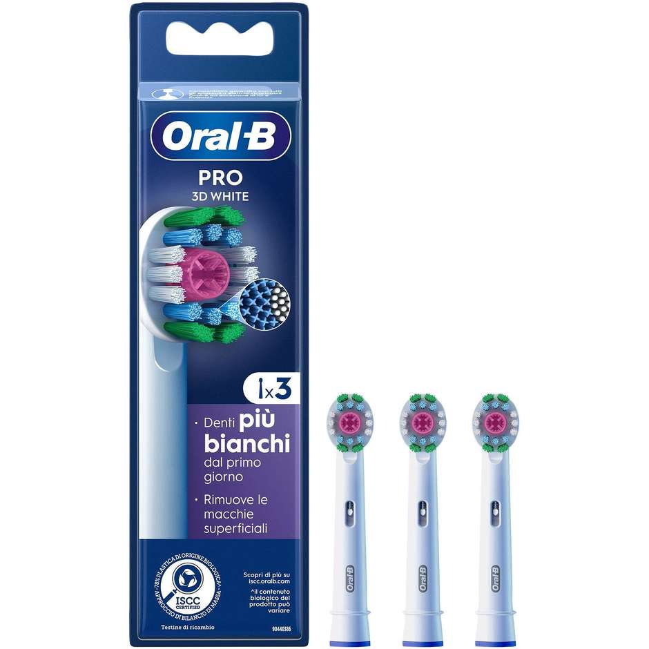 Oral-B Pro 3D White, 3 testine di ricambio bianche