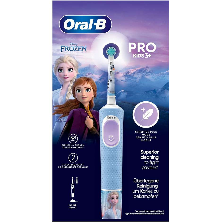 Oral-B Pro Kids, spazzolino elettrico azzurro con 2 testine