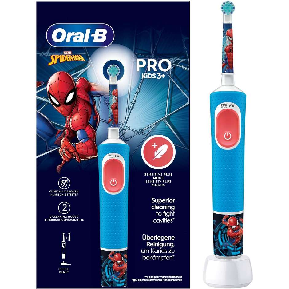 Oral-B Pro Kids Spider-Man, spazzolino elettrico con 2 testine, da 3 anni