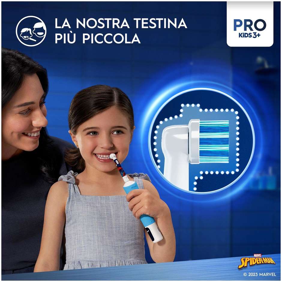 Oral-B Pro Kids Spider-Man, spazzolino elettrico con 2 testine, da 3 anni