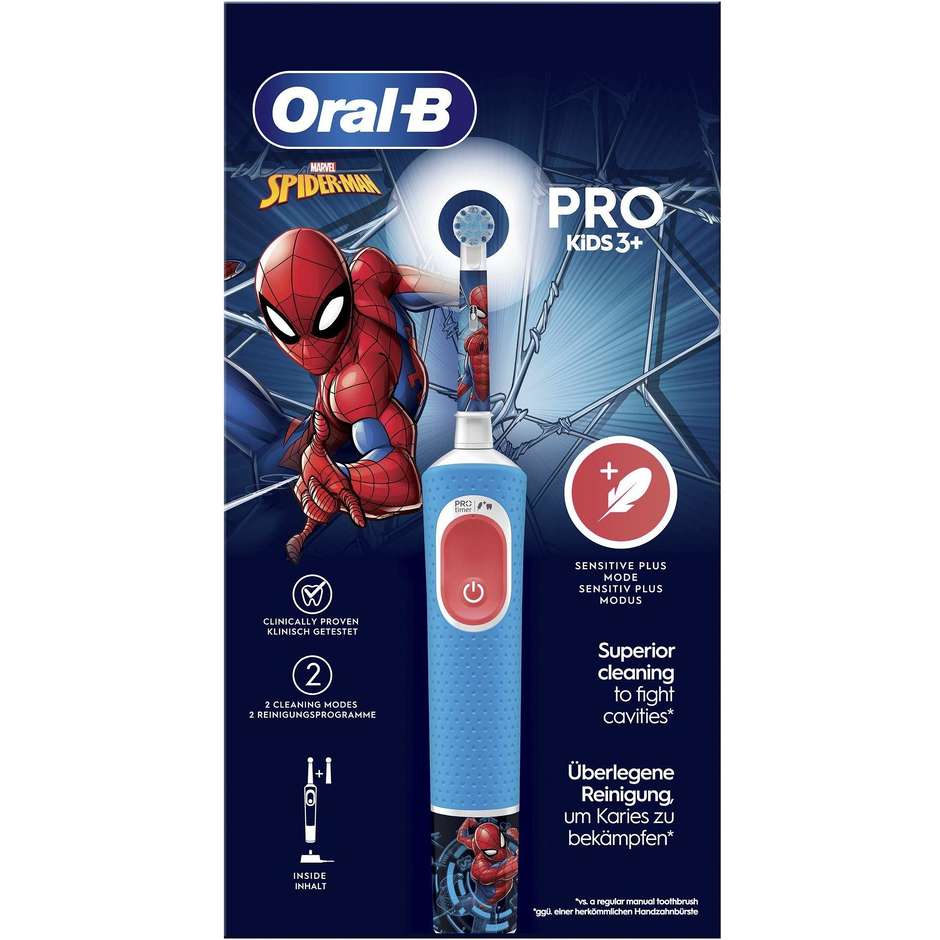 Oral-B Pro Kids Spider-Man, spazzolino elettrico con 2 testine, da 3 anni