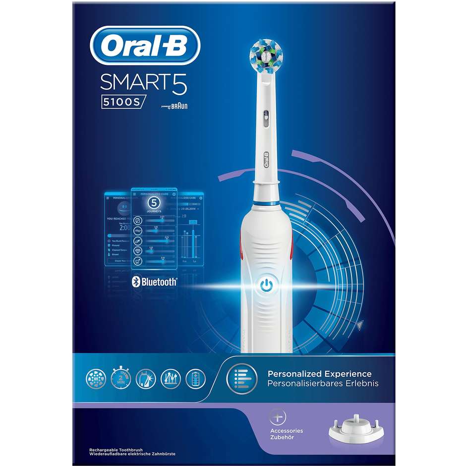 Oral-B Smart 5 5100s CrossAction Spazzolino elettrico ricaricabile 9.900 oscillazioni colore Bianco