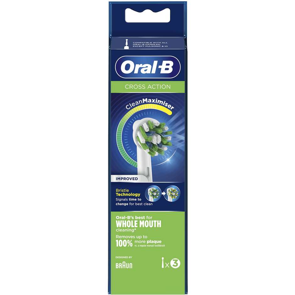 Oral-B Testine di Ricambio CrossAction EB50 Confezione da 3 Pezzi con Setole Angolate 16°