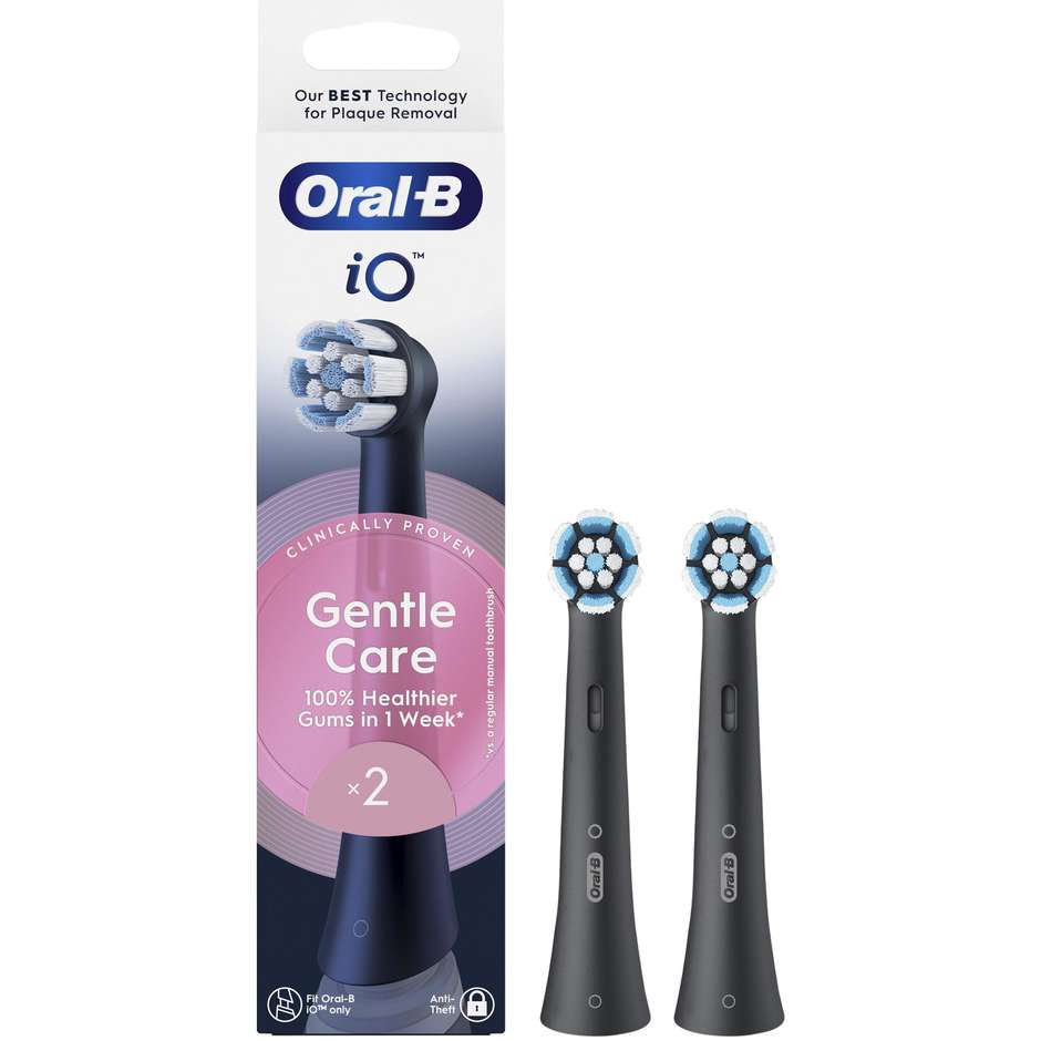 Oral-B Testine di Ricambio iO Gentle Care Confezione da 2 Pezzi Nero per Denti Sensibili