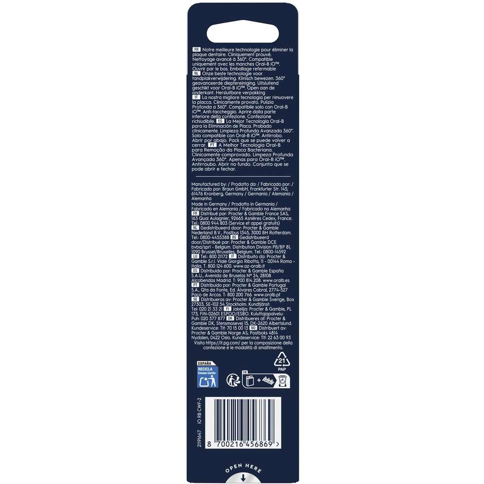 Oral-B Testine di Ricambio iO Ultimate Clean Confezione da 2 Pezzi Bianco