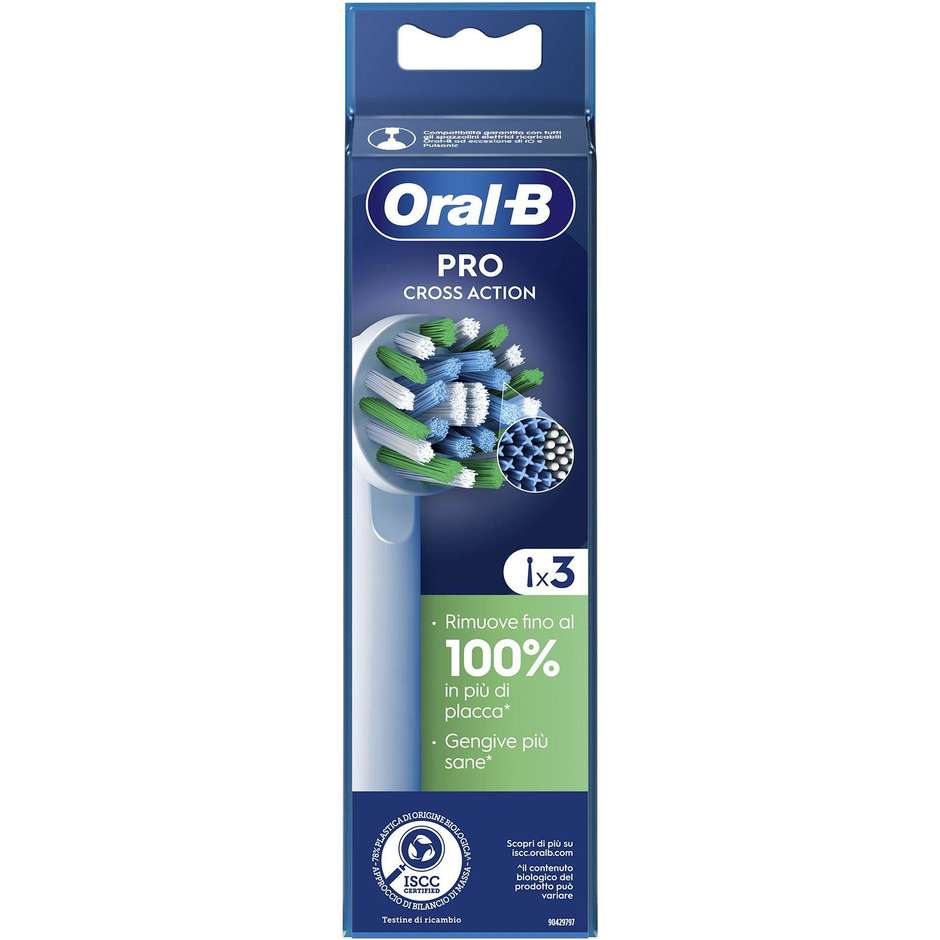 Oral-B Testine di Ricambio Pro CrossAction Confezione da 3 Pezzi con Setole Angolate