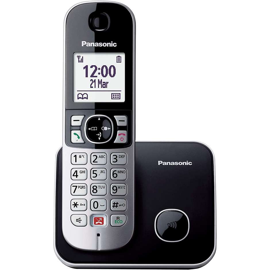 Panasonic KX-TG6851JTB Telefono Cordless Display LCD 1.8" Blocco Chiamate Vivavoce Colore Nero