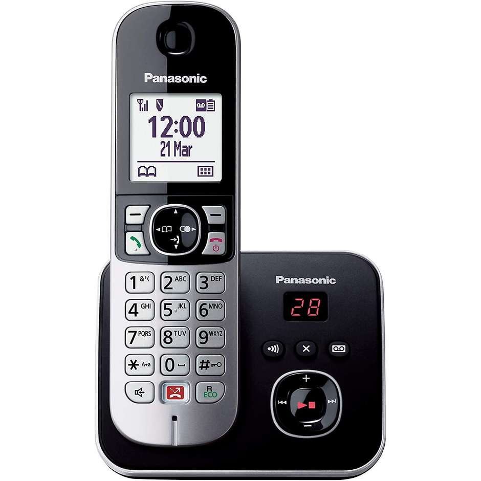 Panasonic KX-TG6861JTB Telefono Cordless con Segreteria Telefonica 30 Min Display LCD 1.8" Blocco Chiamate Colore Nero