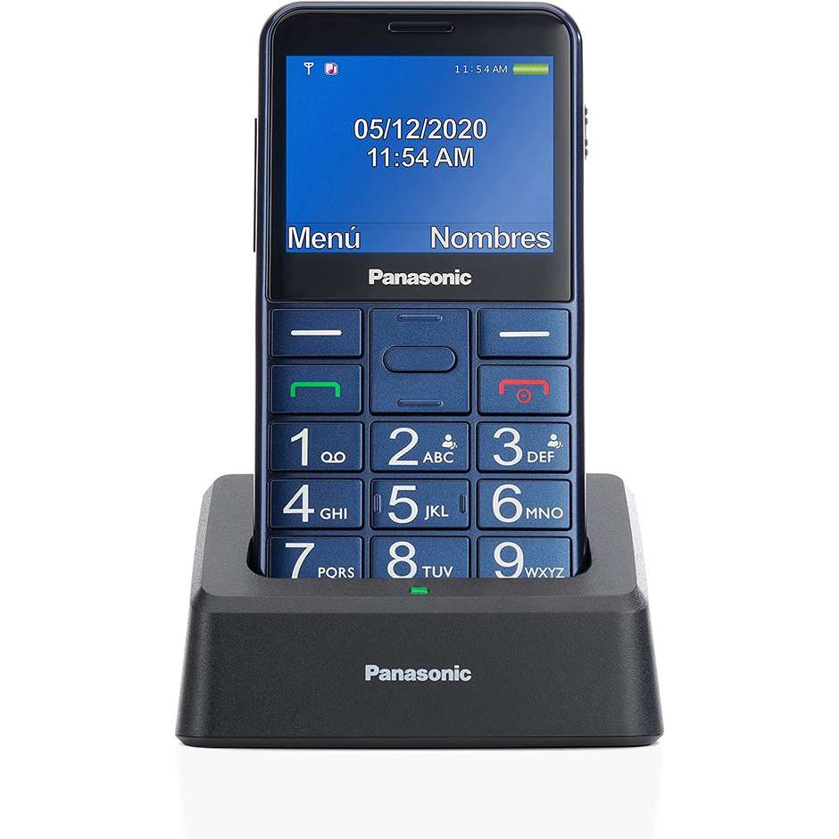 Panasonic KX-TU155 Telefono Cellulare 2,4" Tasti Grandi Dual SIM Tasto SOS Base di Ricarica Blu