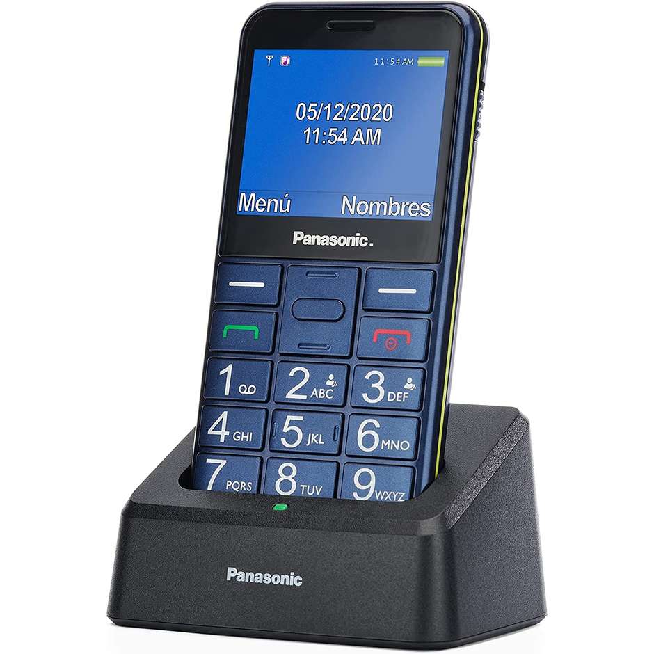 Panasonic KX-TU155 Telefono Cellulare 2,4" Tasti Grandi Dual SIM Tasto SOS Base di Ricarica Blu