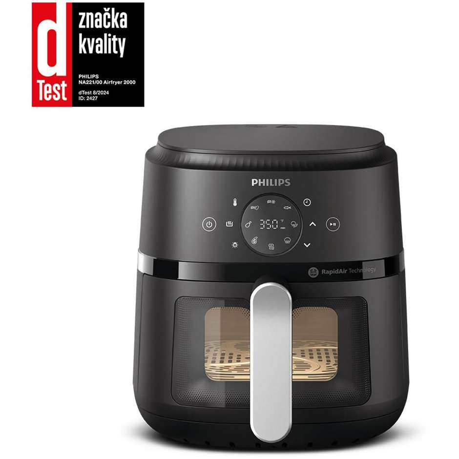 Philips 2000 series NA221/00 Airfryer Friggitrice ad aria Capacita  4.2 Lt Potenza 1500 W App ricettario Colore Nero, Argento