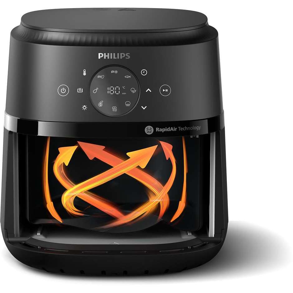 Philips 2000 series NA221/00 Airfryer Friggitrice ad aria Capacita  4.2 Lt Potenza 1500 W App ricettario Colore Nero, Argento