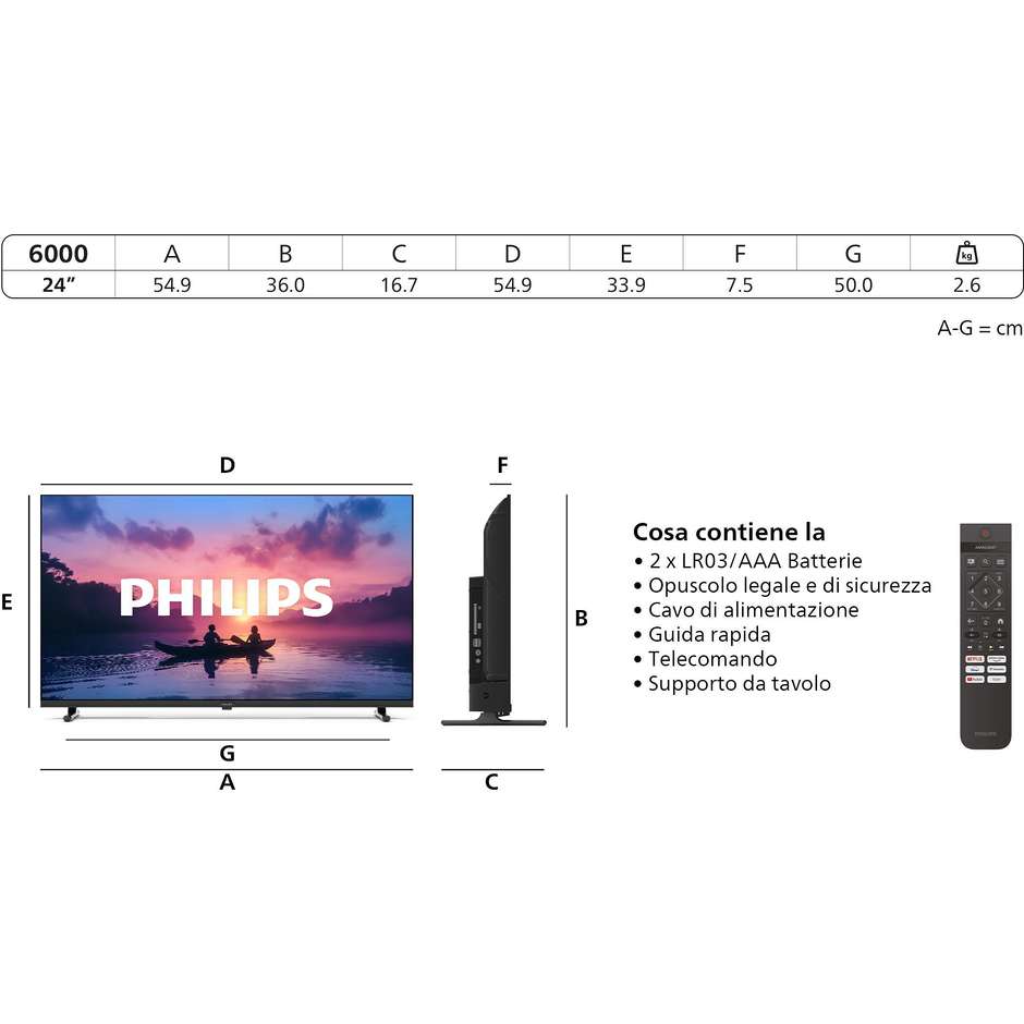 Philips 24PHS6000 24" LED HD Smart TV Wi-Fi Classe E Colore Nero