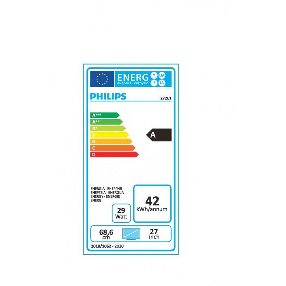 Philips 272E1GAJ Monitor PC LED 27'' Full HD Luminosità 350 cd/m² Classe A colore nero