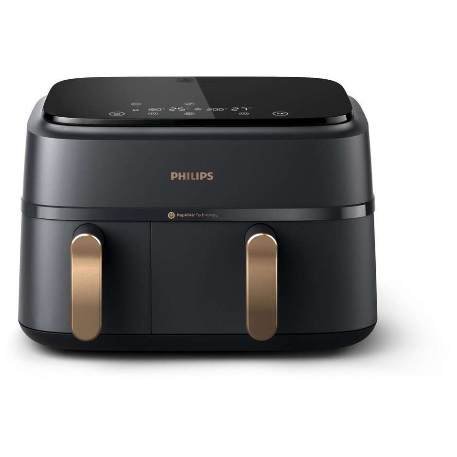 Philips 3000 Series Friggitrice ad aria doppio cestello da 9 Lt 12 metodi di cottura Colore Antracite, Rame, Grigio