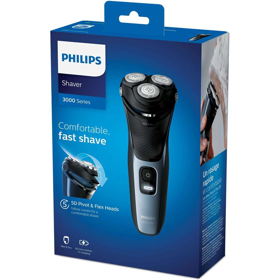 Philips 3000 series Shaver series 3000 S3133/51 Rasoio elettrico Wet & Dry Colore Nero