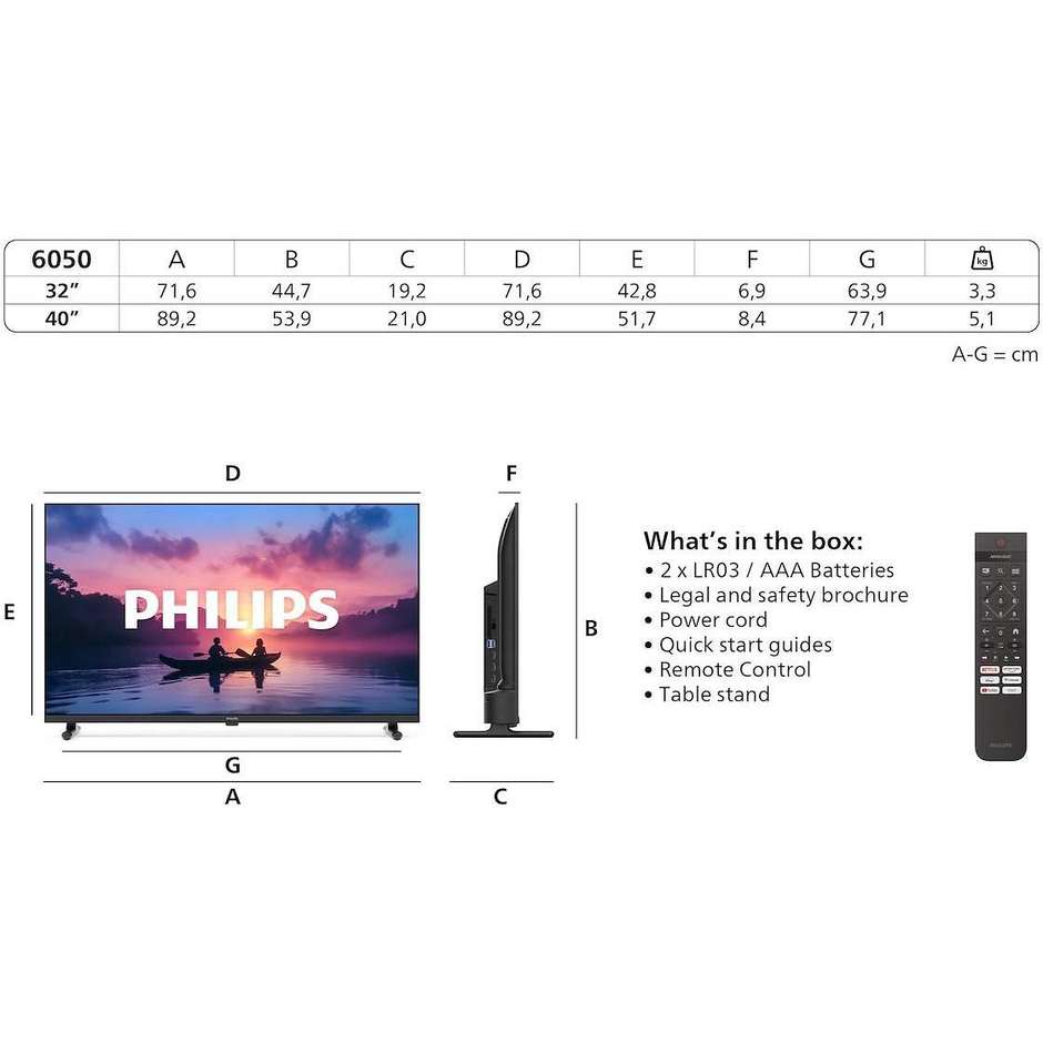 Philips 40PFS6050/12 Smart TV 40" Full HD LED, Titan OS, Wi-Fi, Nero