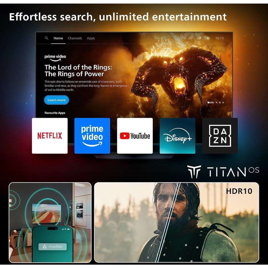 Philips 40PFS6050/12 Smart TV 40" Full HD LED, Titan OS, Wi-Fi, Nero