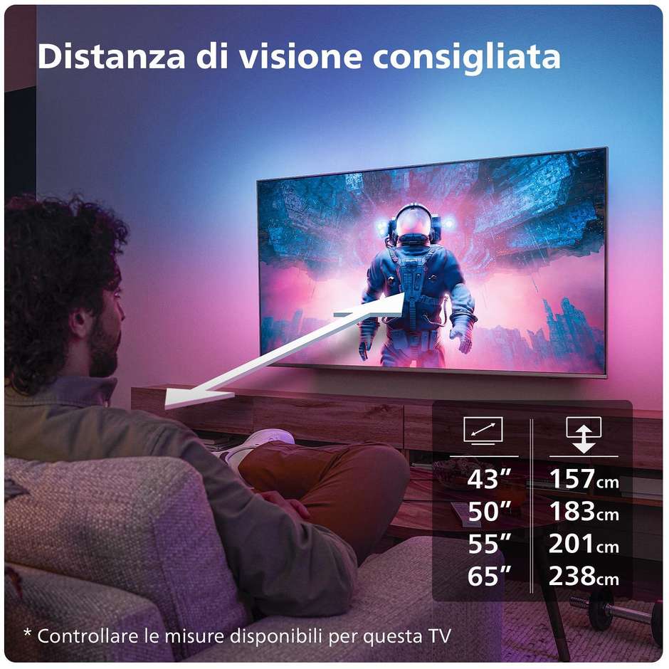 Philips 43PUS80097/12 Tv LED 43" 4K Ultra HD Smart TV Wi-Fi Classe E Colore Nero