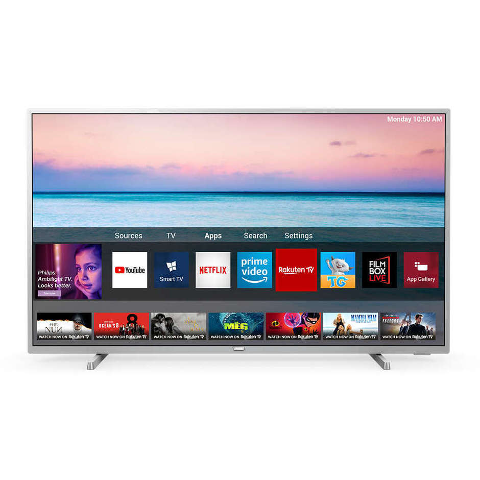 Philips 50PUS6554/12 Tv LED 50" 4K Ultra HD HDR 10+ Smart Tv Wifi classe A+ colore argento