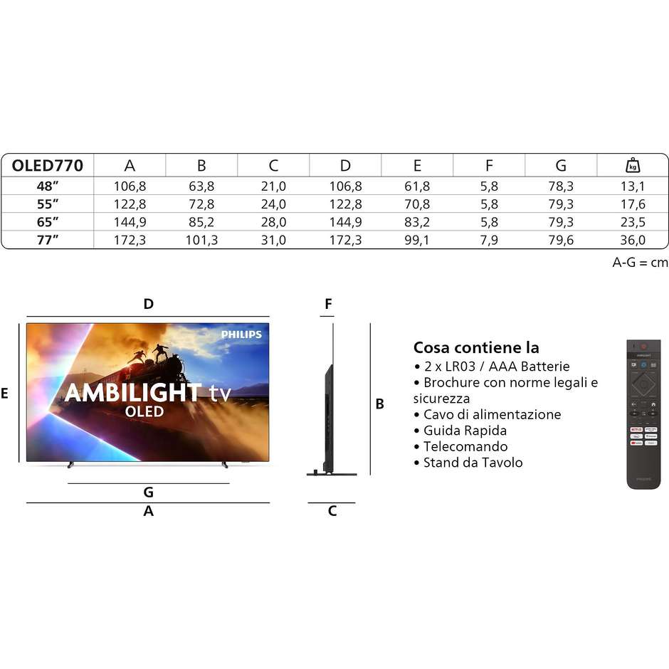 PHILIPS 65OLED770/12 Smart TV 65" OLED 4K Ultra HD Colore Black